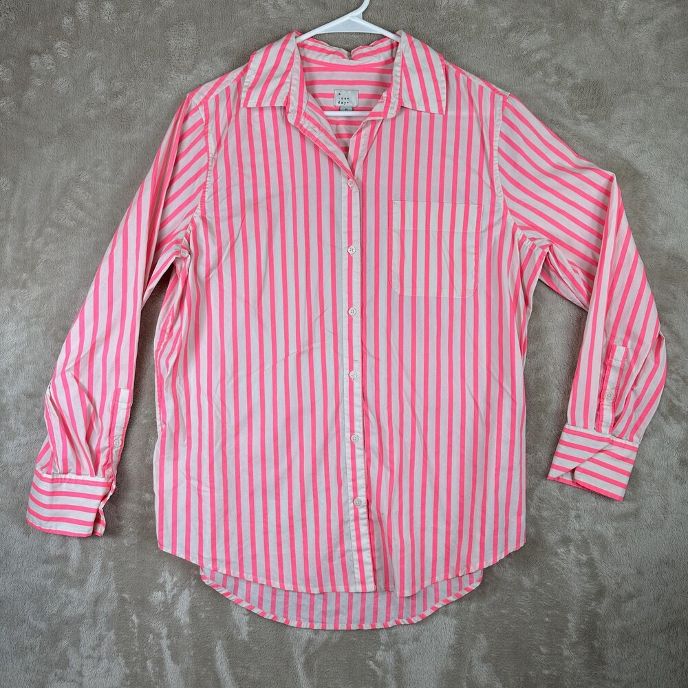 A New Day Shirt Womens Medium Pink White Striped Button Front Long Sleeve Top